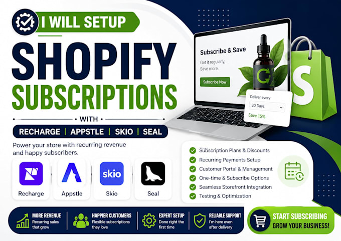 setup shopify subscriptions with recharge appstle skio seal