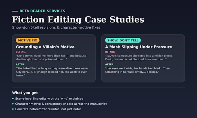beta read and give developmental feedback on your fiction manuscript