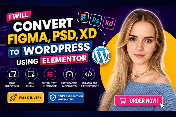 convert figma to wordpress, PSD to wordpress, xd to wordpress using elementor