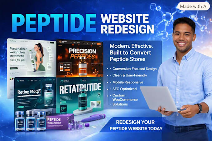 build fda compliant peptide wordpress website, research peptide store