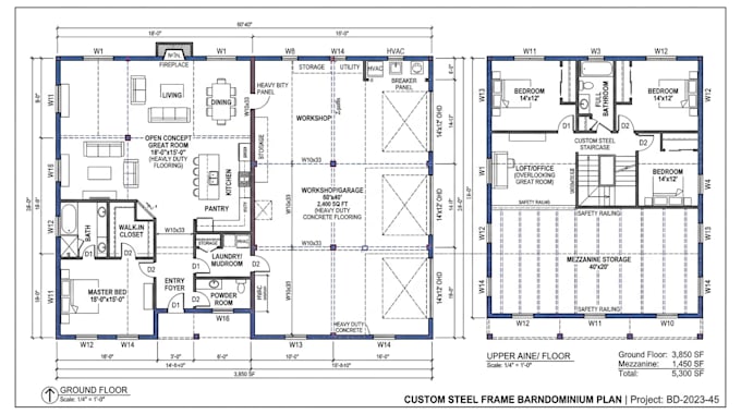 create custom steel frame barndominium plans and architectural drawings