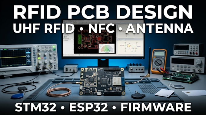 design rfid pcb uhf rfid reader, nfc antenna, stm32 esp32 and embedded firmware