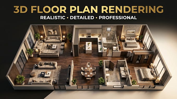 create realistic 3d floor plan rendering for your house or property