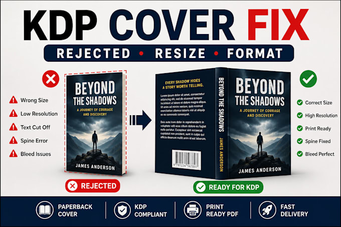 fix resize book cover, fix rejected kdp paperback for amazon kdp book formatting