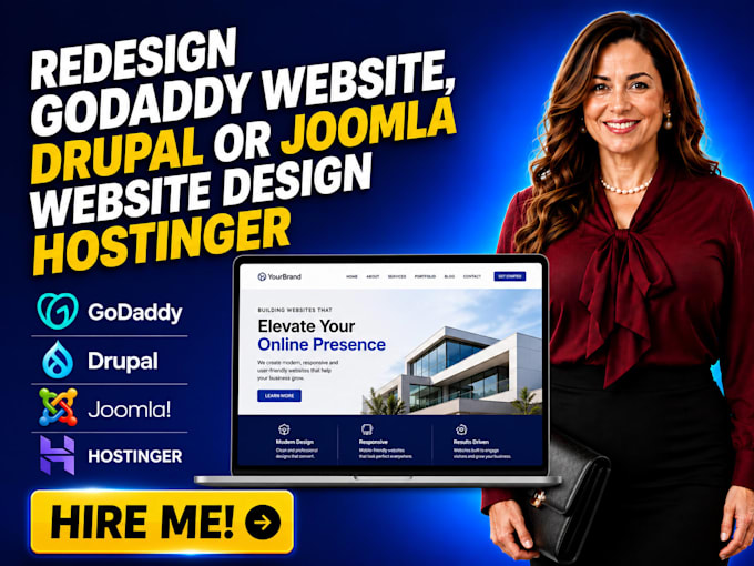 redesign godaddy website, redesign drupal or joomla website design hostinger