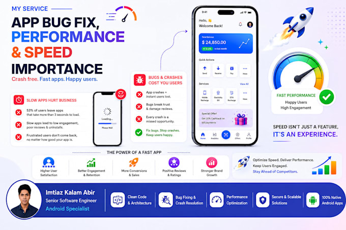 fix android app bugs, crashes, optimize and boost performance using java kotlin