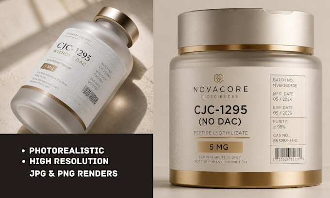 create peptide 3d product mockup and visualization for vials and bottles