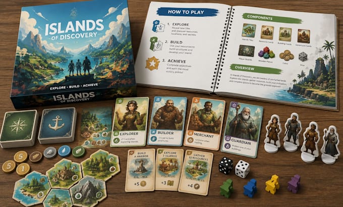 create board game card game tabletop character illustrations rulebook design