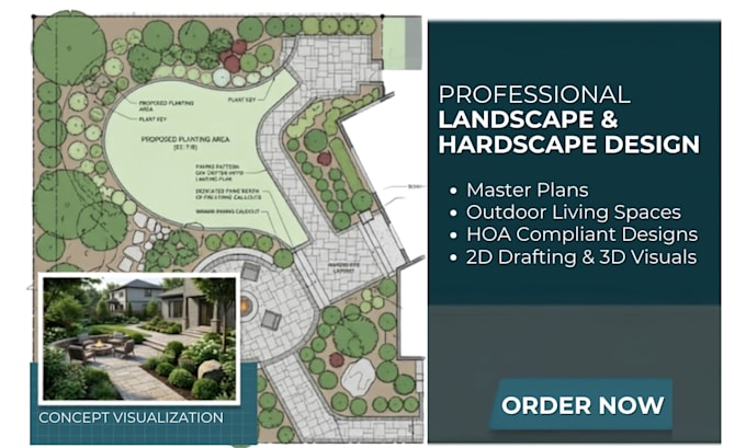 design a professional landscape master plan, hoa plan and hardscape design