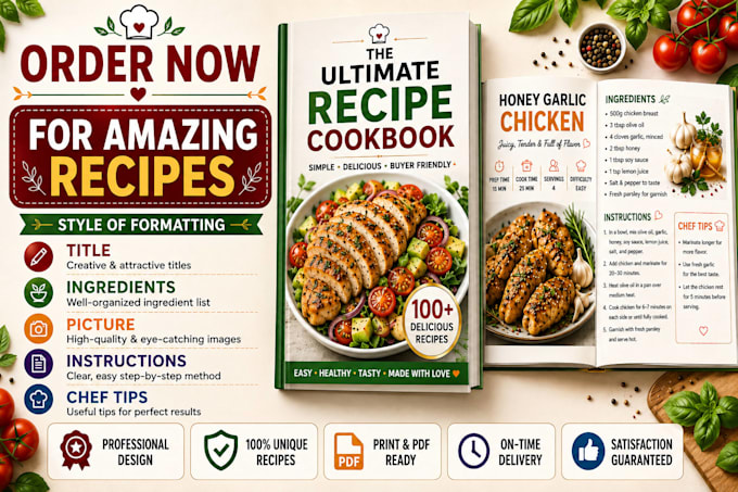 write and design a professional cookbook or recipe book