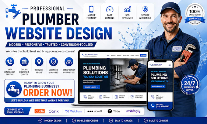 design simbasite duda dorik weblium ucraft tilda strikingly plumber website