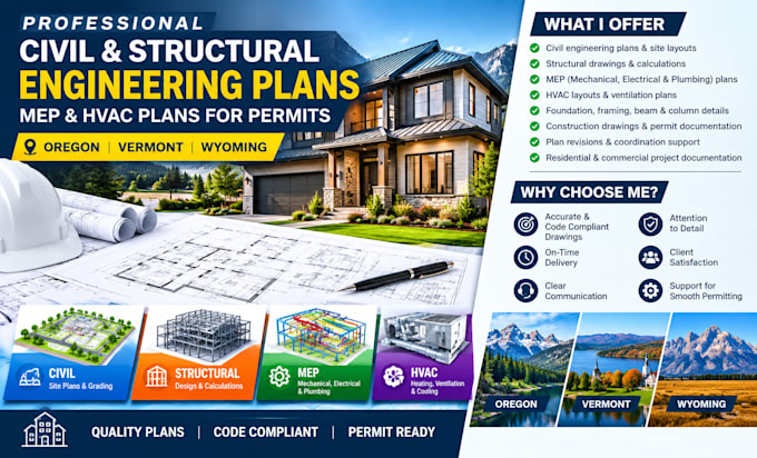permit civil and  structural engineering mep hvac plan oregon vermont wyoming