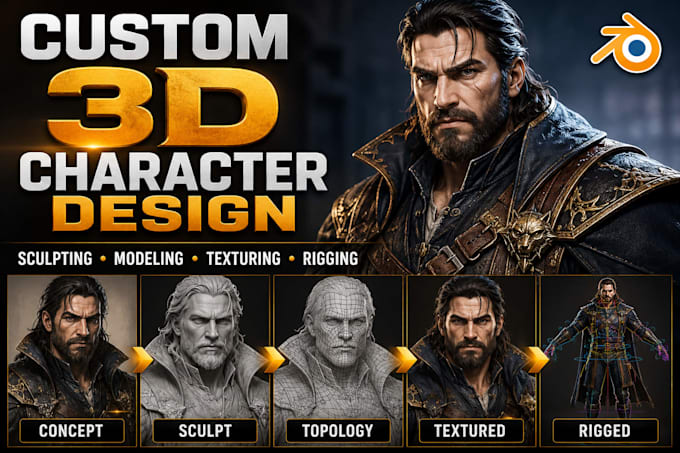 create professional blender character modeling, 3d sculpting and 3d design