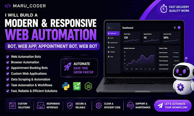 build a modern responsive web automation bot, web app, appointment bot, web bot