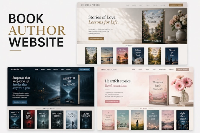 design author website, book author website, ebook website with easy admin panel