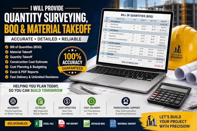 provide quantity surveying, boq, and material takeoff