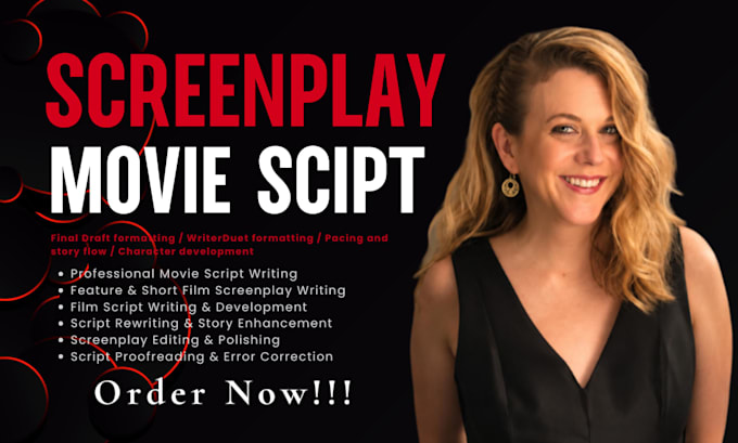 write movie script, edit screenplay feature film script, format film TV script