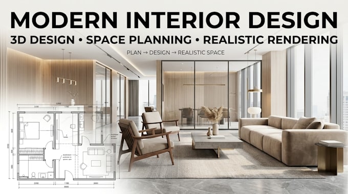create modern interior design 3d visualization for home, office, shop restaurant