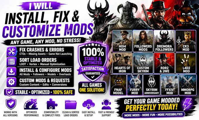 fix crashes, sort load orders, and install mods for skyrim ae, se, fallout 4