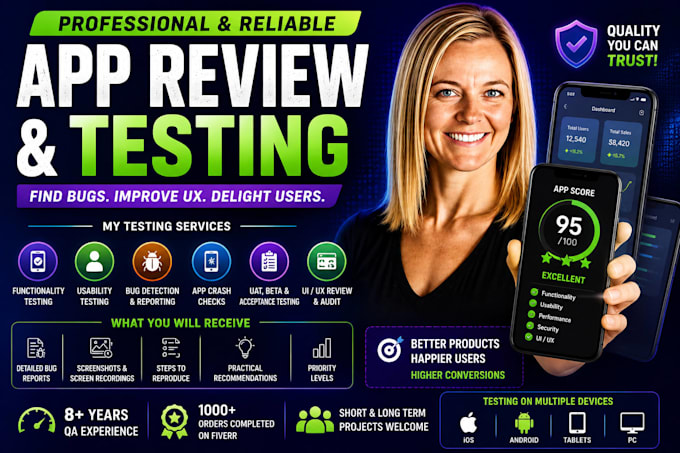 do qa testing, app review, usability, ios, andriod website testing ai app review