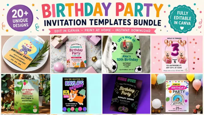 do canva birthday invitation, editable template, digital invite, printable cards