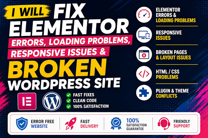 fix elementor errors loading problems responsive issues broken wordpress website