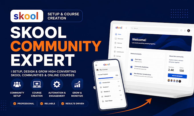 setup skool community, course creation and skool manager