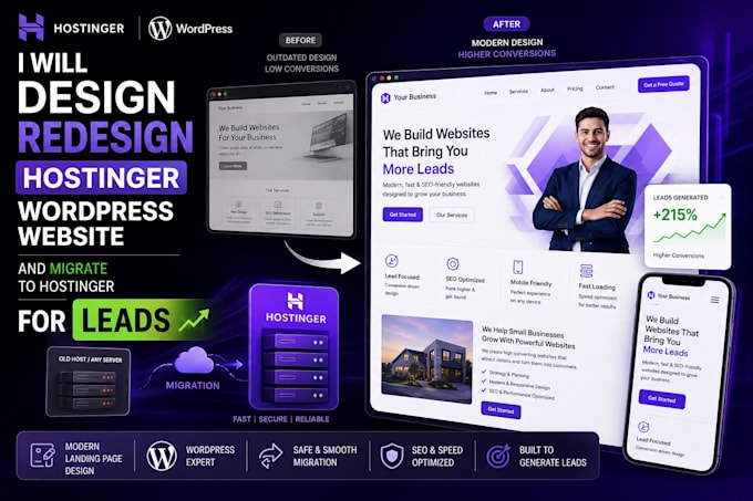design redesign hostinger wordpress website and migrate to hostinger