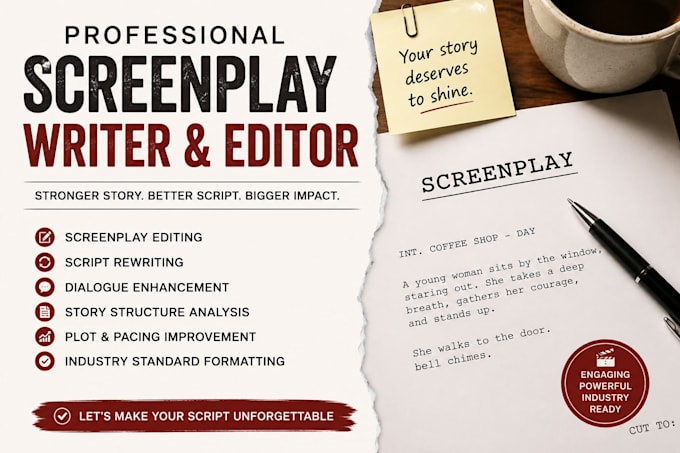 write movie script, screenplay, screenwriting featured film script, scriptwriter