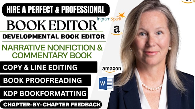 be your book editor for narrative nonfiction, developmental edit commentary book