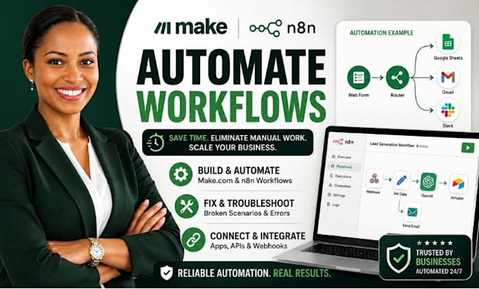 make com automation, build n8n workflows and fix make com scenarios