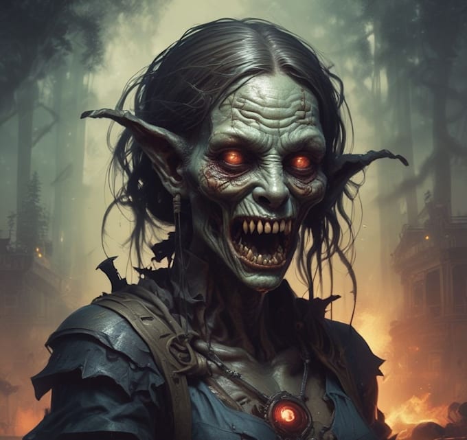 write a terrifying dark fantasy story with monsters