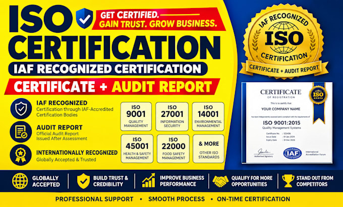 provide iso certification, documentation iso 9001, 27001 etc