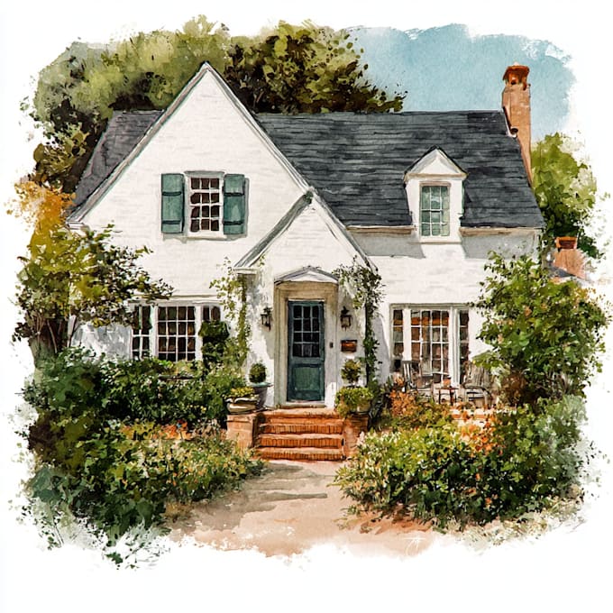 make a watercolor house illustration