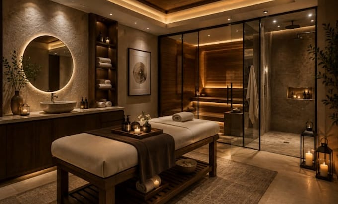 design 3d yoga studio, pilates studio, gym interior, spa, realistic rendering