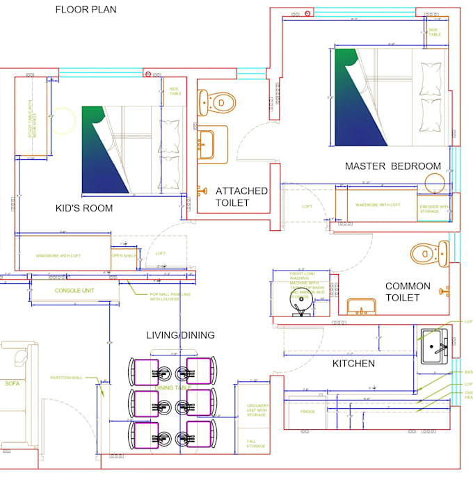 design a professional 2d floor plan for space planning