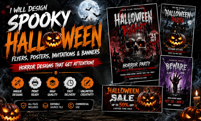 design spooky halloween flyers posters invitations banners horror party