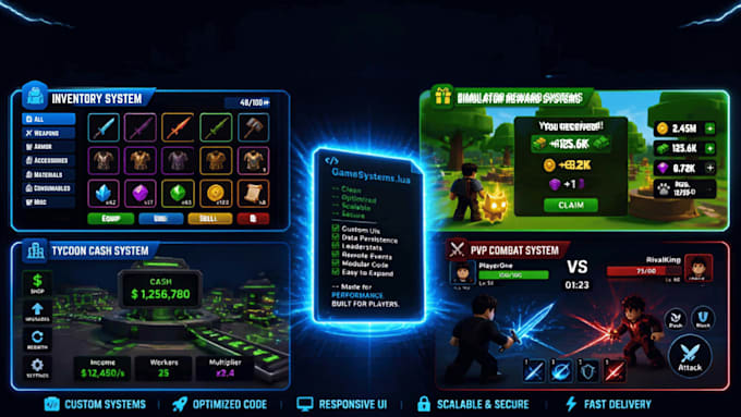 script custom roblox systems, UI, game mechanics, fix and optimize lua scripts