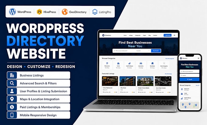 design wordpress directory website using hivepress geodirectory or listingpro