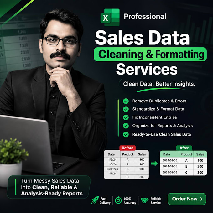 clean, format, organize, and fix your excel sales data