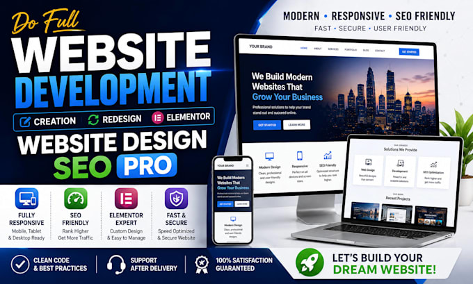 do full website development creation redesign elementor website design SEO pro