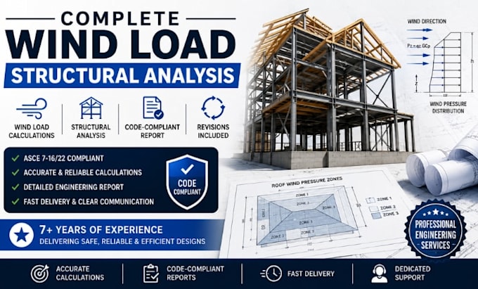 do wind load calculation, wind load analysis and structural analysis report