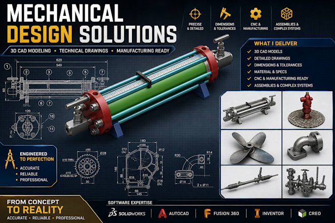 do mechanical design, cad drawing, injection mold, cnc, cad, with solidworks