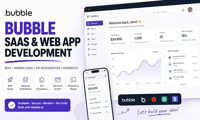 be your bubble developer for mvp, saas app, web app and bubble io