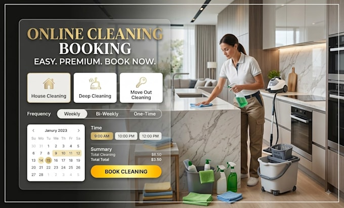 cleaning website, cleaning booking website, maid service website, booking koala