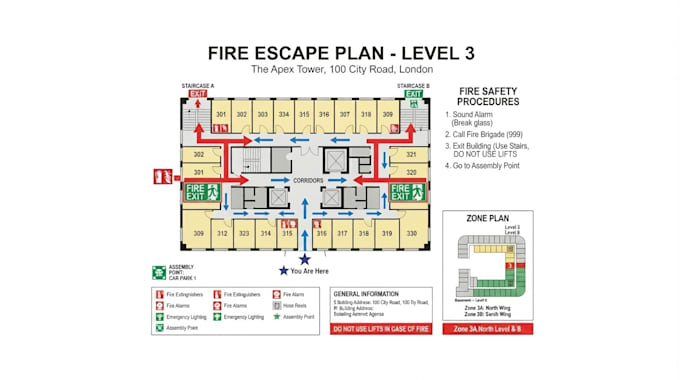 design emergency evacuation plan, fire escape map, fire safety and zone plan