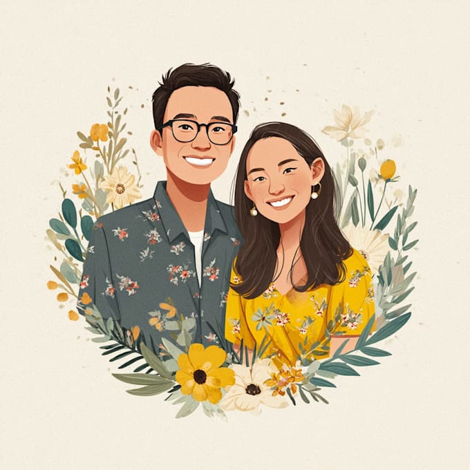 realistic family portrait, couple art