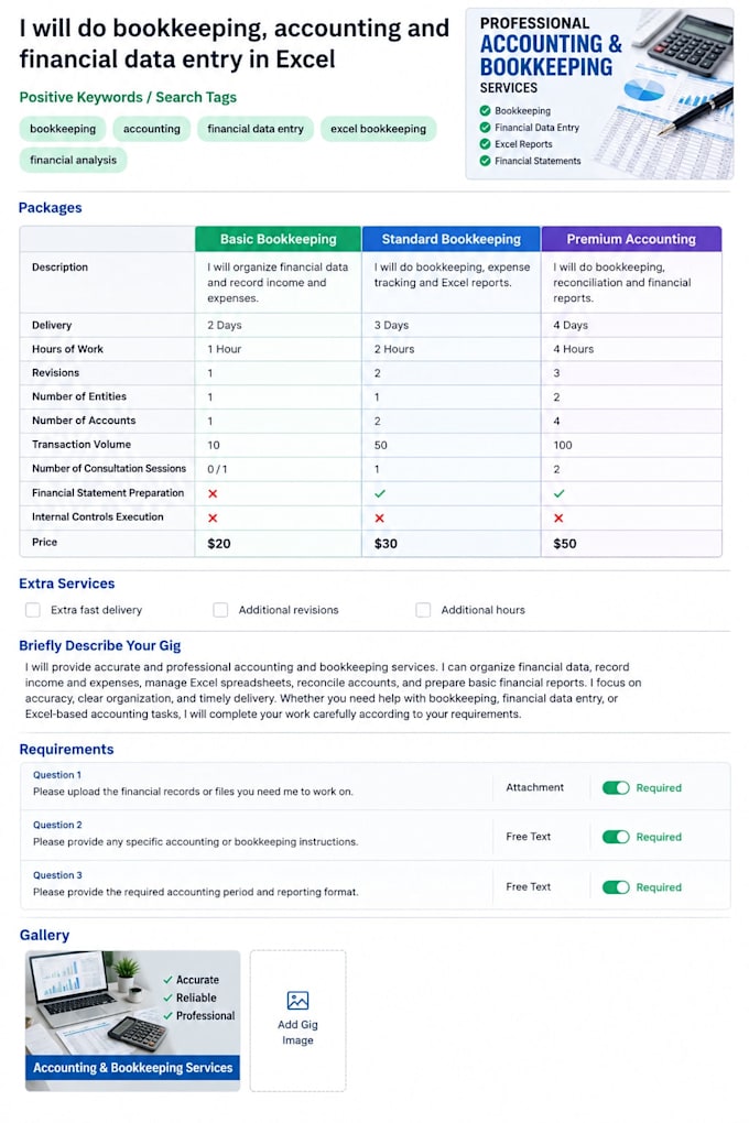 do bookkeeping , accounting and financial data entry in excel