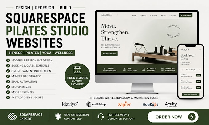 create squarespace pilates studio websites fitness class website booking website