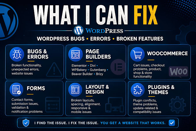 fix wordpress website issues, errors, bugs and broken functionality
